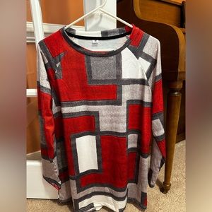 Plaid Pullover Top- Long Sleeved Crew Neck
